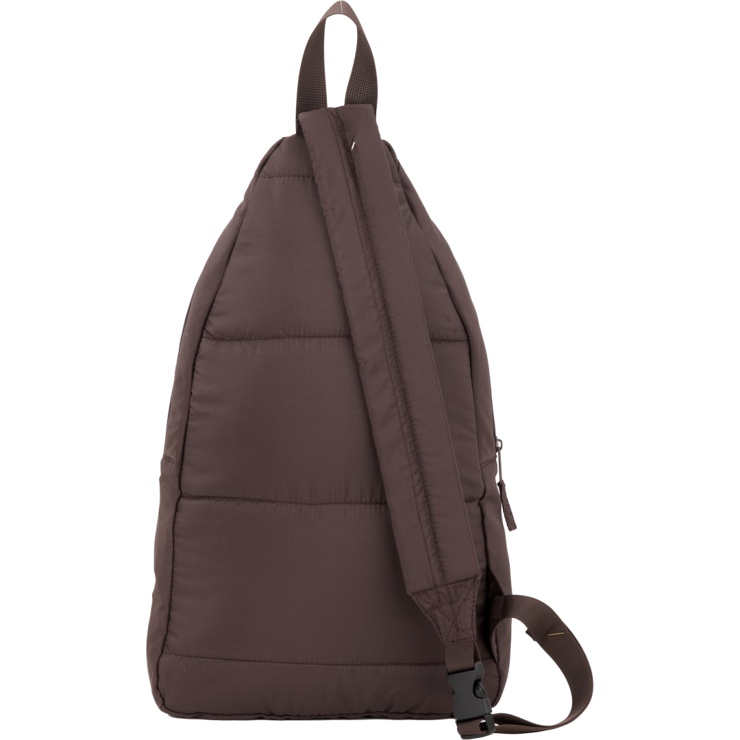 Rear View of Brown Puffer Recycled Sling Backpack plain