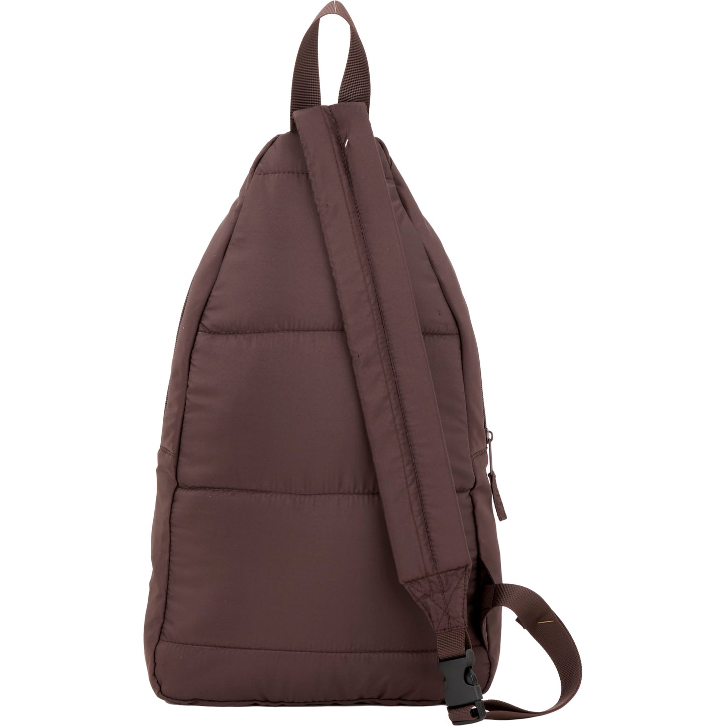 Rear View of Brown Puffer Recycled Sling Backpack plain