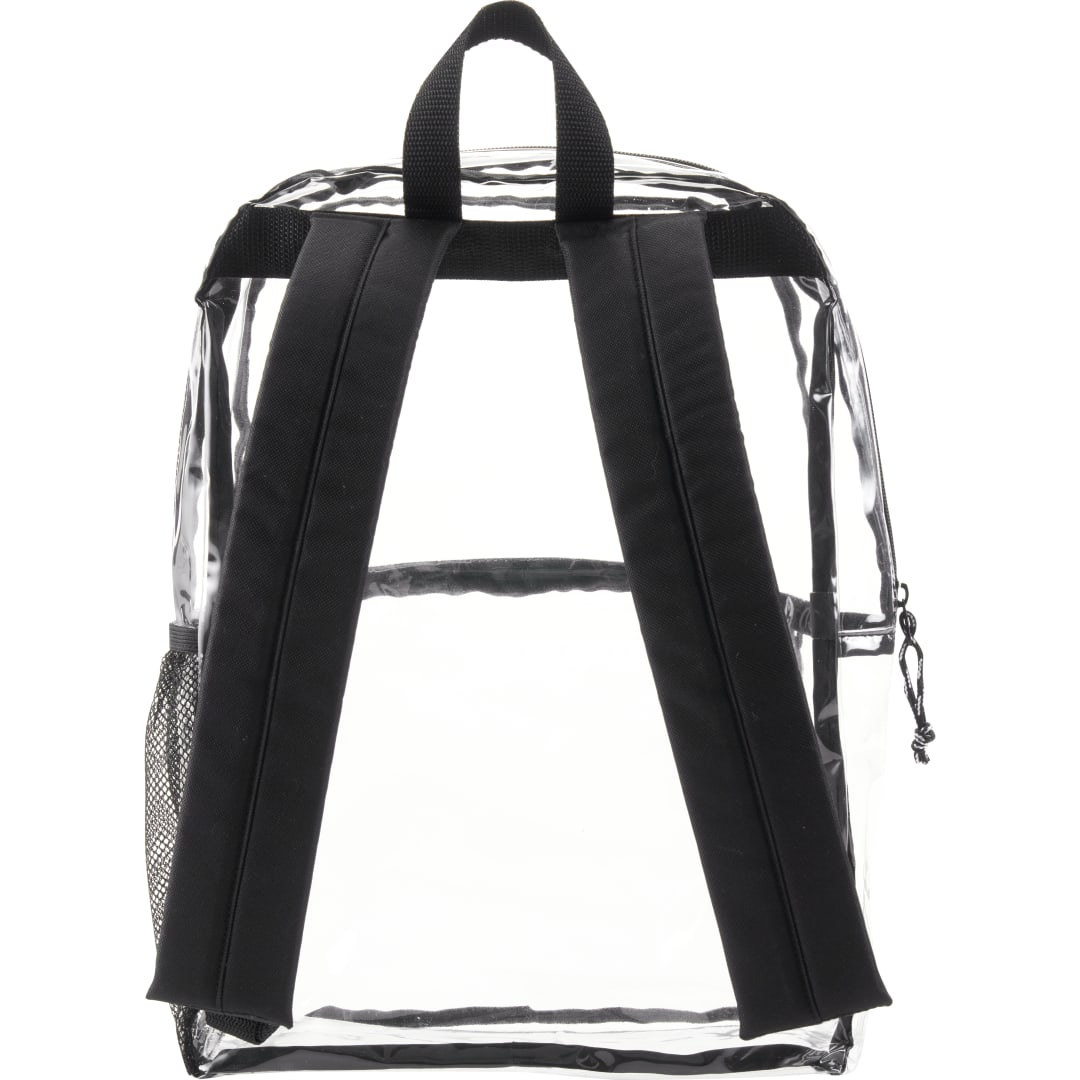 Rear View of Clear Lucent Deluxe Clear PVC Backpack plain