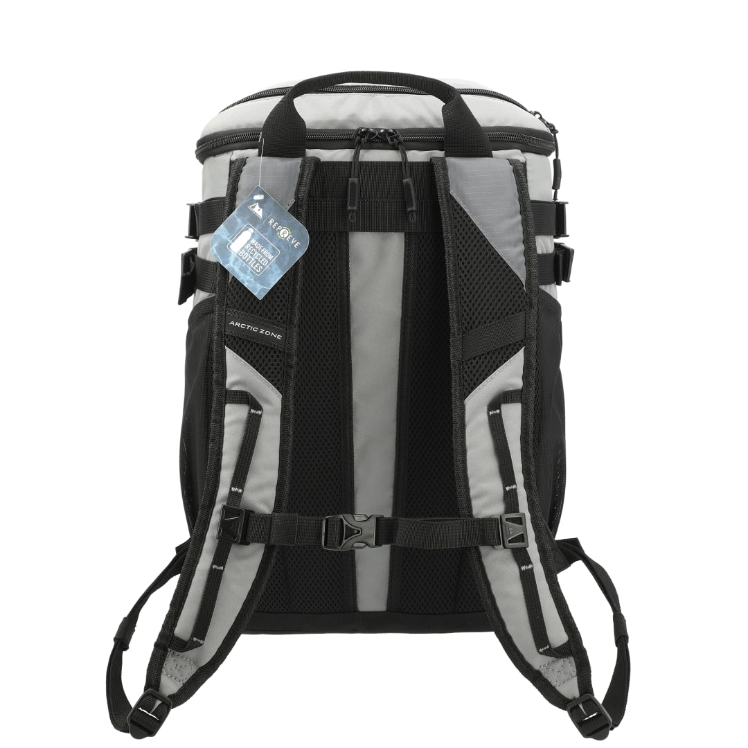 Rear View of Gray Arctic Zone® Repreve® Backpack Cooler with Sling