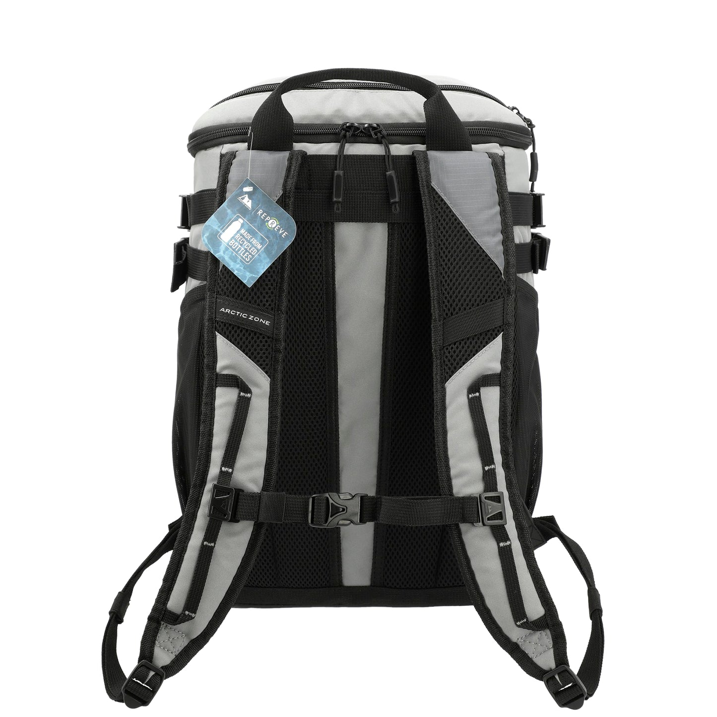 Rear View of Gray Arctic Zone® Repreve® Backpack Cooler with Sling
