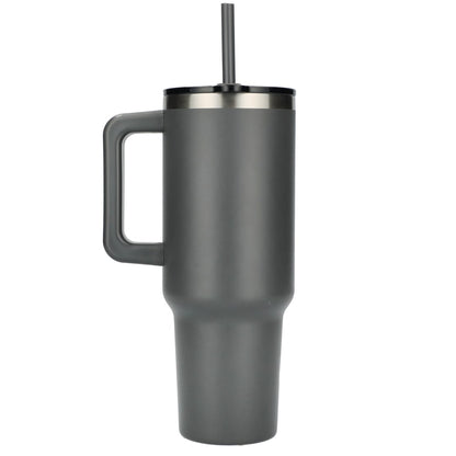 Rear View of Gray Pinnacle Recycled Travel Tumbler with Straw 40oz plain