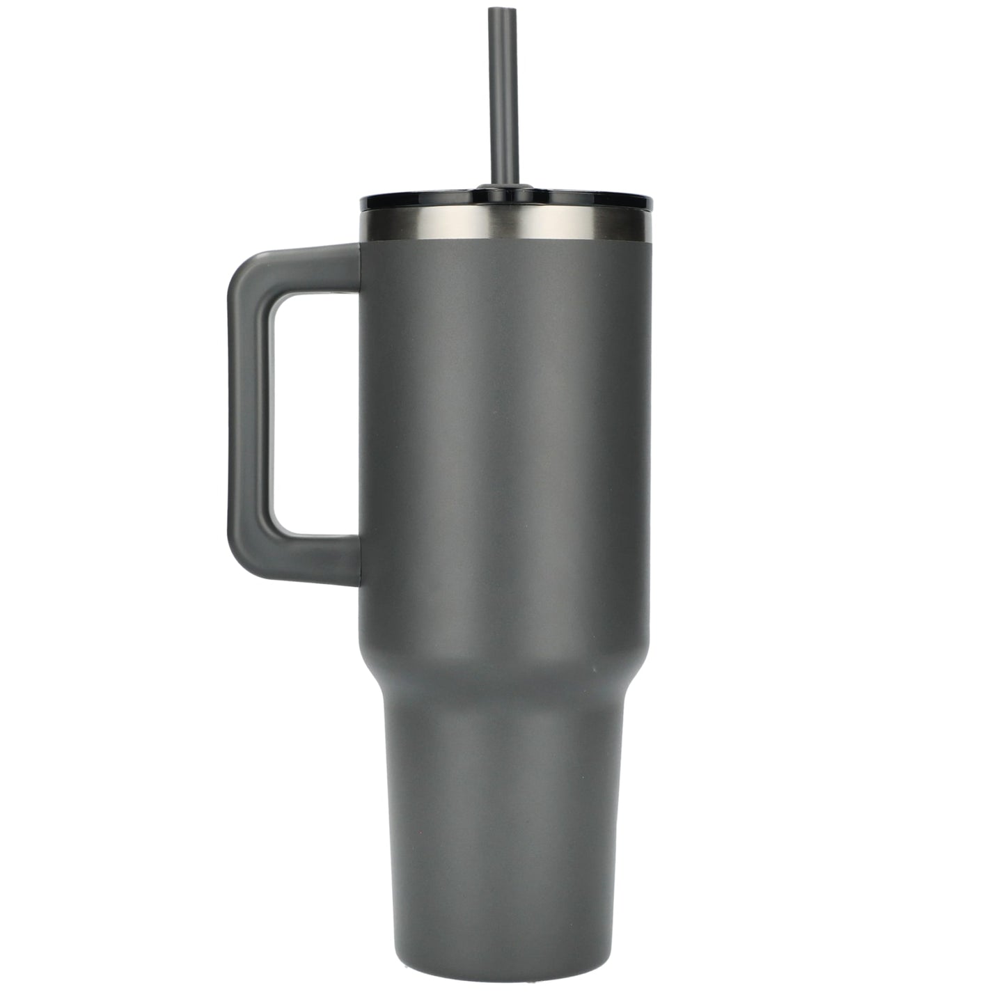 Rear View of Gray Pinnacle Recycled Travel Tumbler with Straw 40oz plain