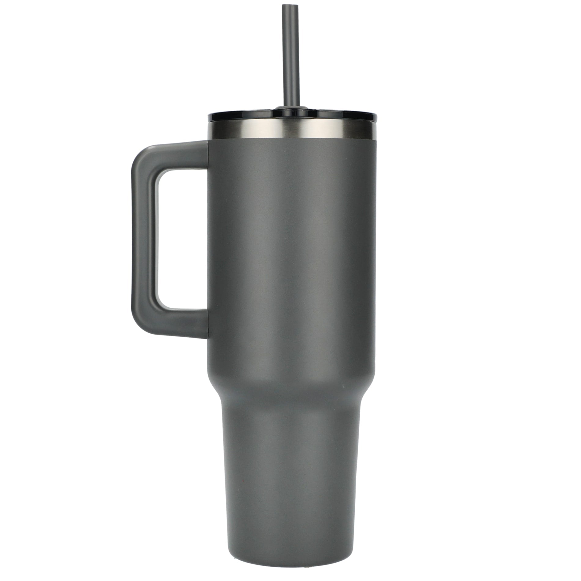 Rear View of Gray Pinnacle Recycled Travel Tumbler with Straw 40oz plain