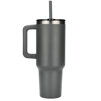 Rear View of Gray Pinnacle Recycled Travel Tumbler with Straw 40oz plain