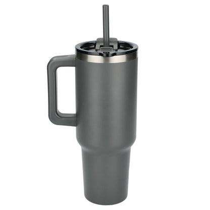 Rear View of Gray Pinnacle Recycled Travel Tumbler with Straw 40oz plain