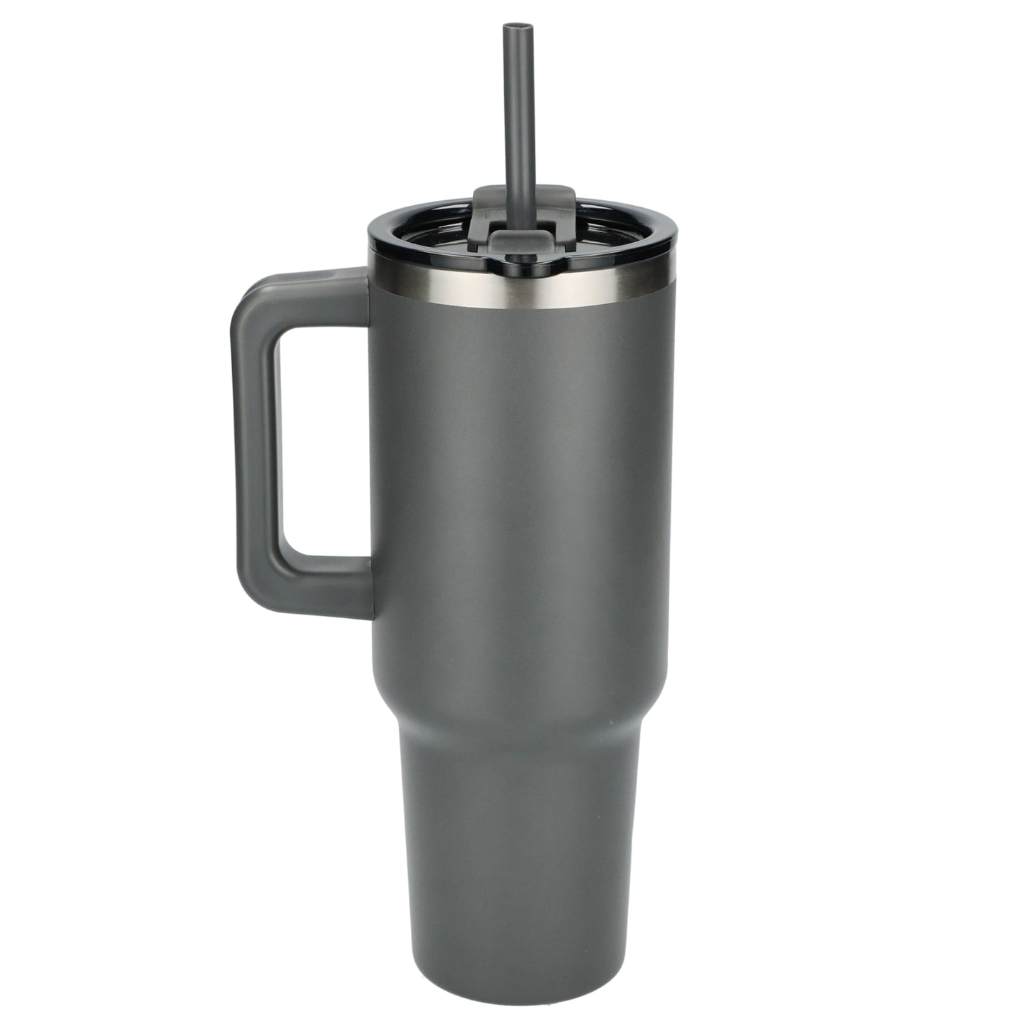 Rear View of Gray Pinnacle Recycled Travel Tumbler with Straw 40oz plain