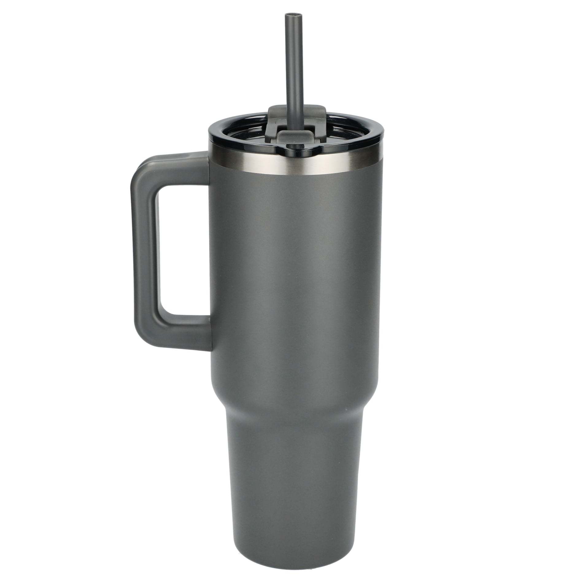 Rear View of Gray Pinnacle Recycled Travel Tumbler with Straw 40oz plain