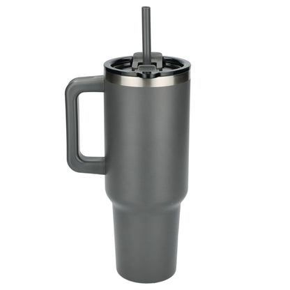 Rear View of Gray Pinnacle Recycled Travel Tumbler with Straw 40oz plain