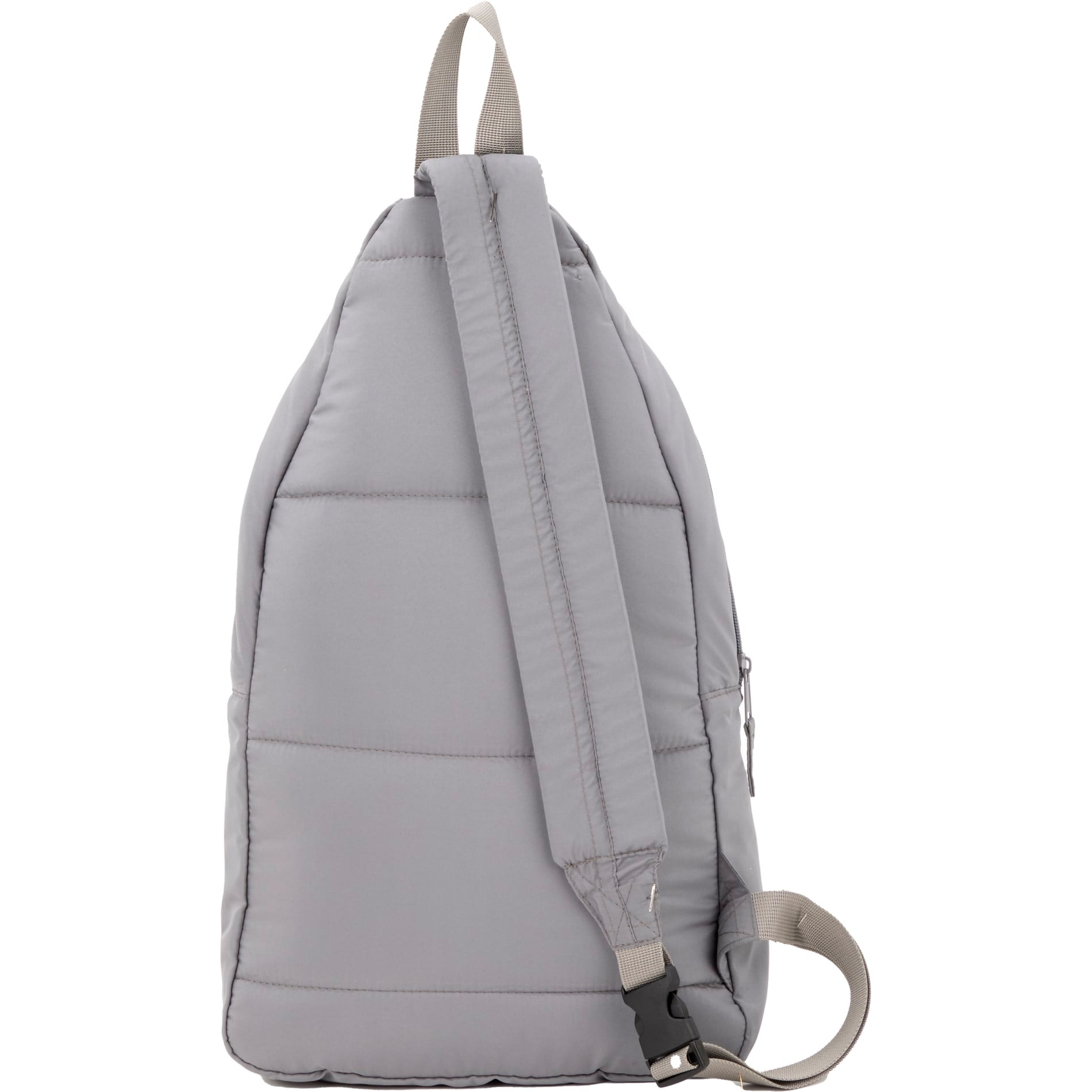 Rear View of Gray Puffer Recycled Sling Backpack plain