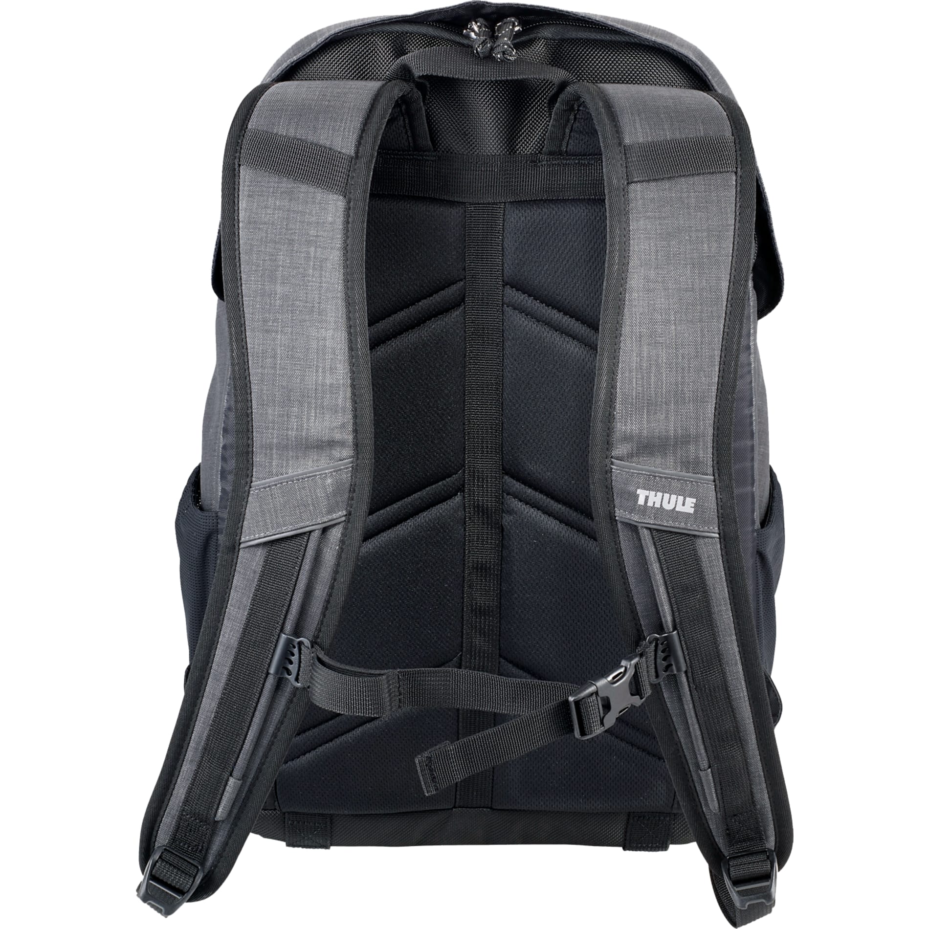 Rear View of Gray Thule Stravan 15" Laptop Backpack