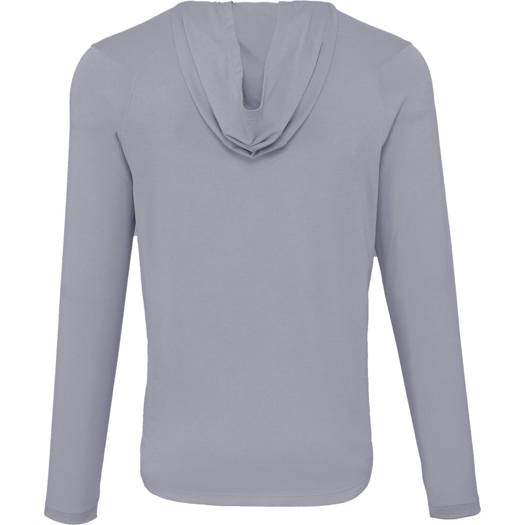 Rear View of Grey IZU Everthing Performance Hoodie - Men's plain