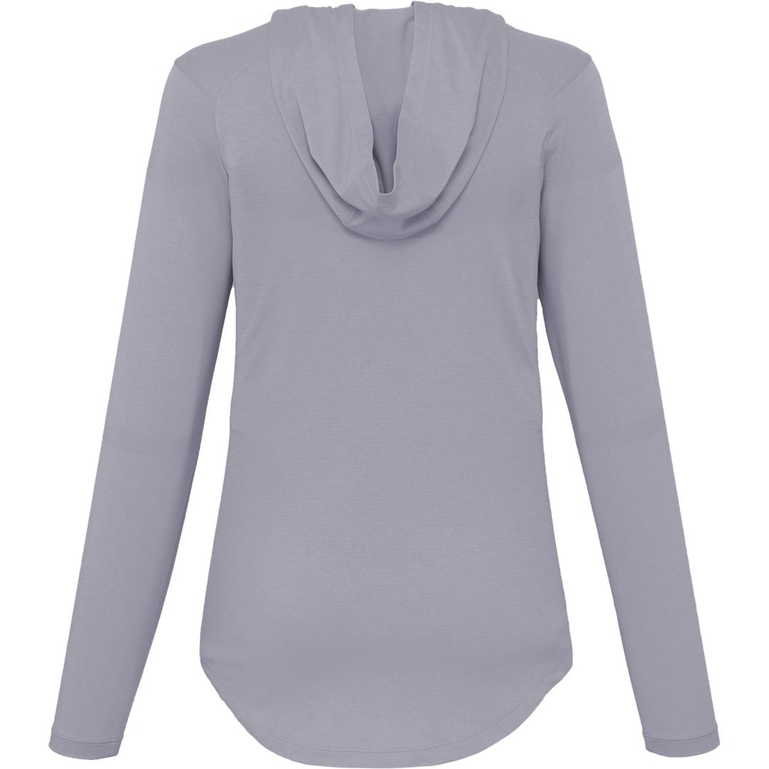 Rear View of Grey IZU Everything Performance Hoodie - Women's plain