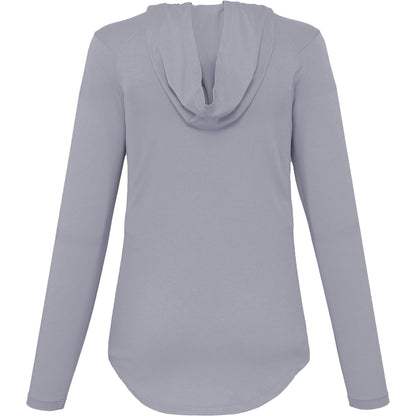 Rear View of Grey IZU Everything Performance Hoodie - Women's plain