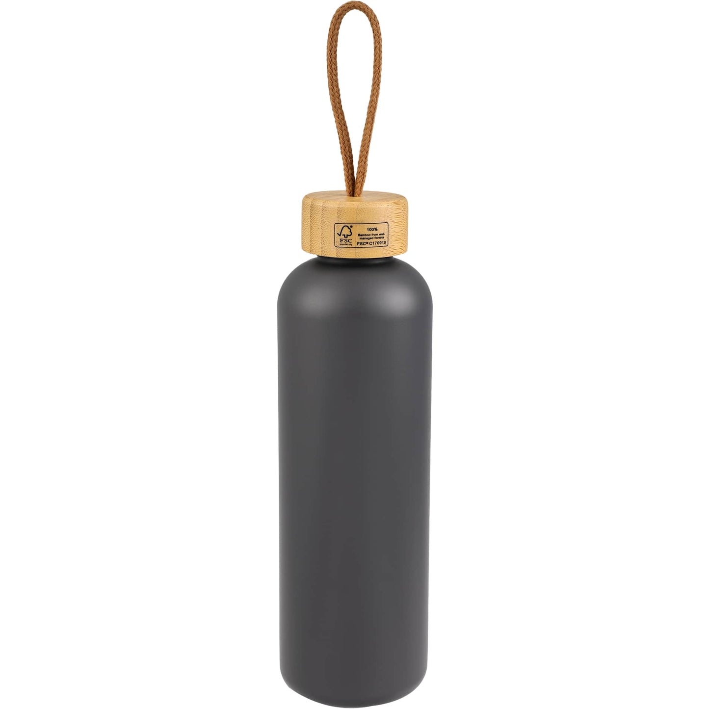 Rear View of Grey Tania Recycled Bottle w/ FSC® Bamboo Lid 26oz
