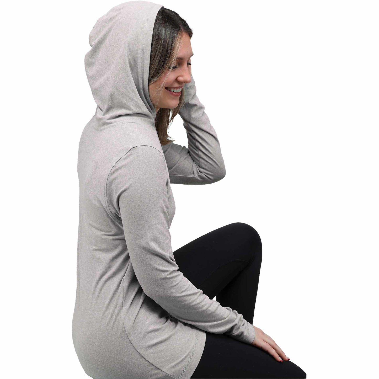 Rear View of Grey WELLABLE Women's Knit Hoodie plain