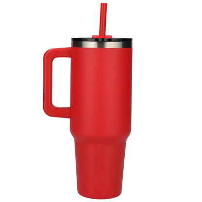 Rear View of Red Pinnacle Recycled Travel Tumbler with Straw 40oz plain