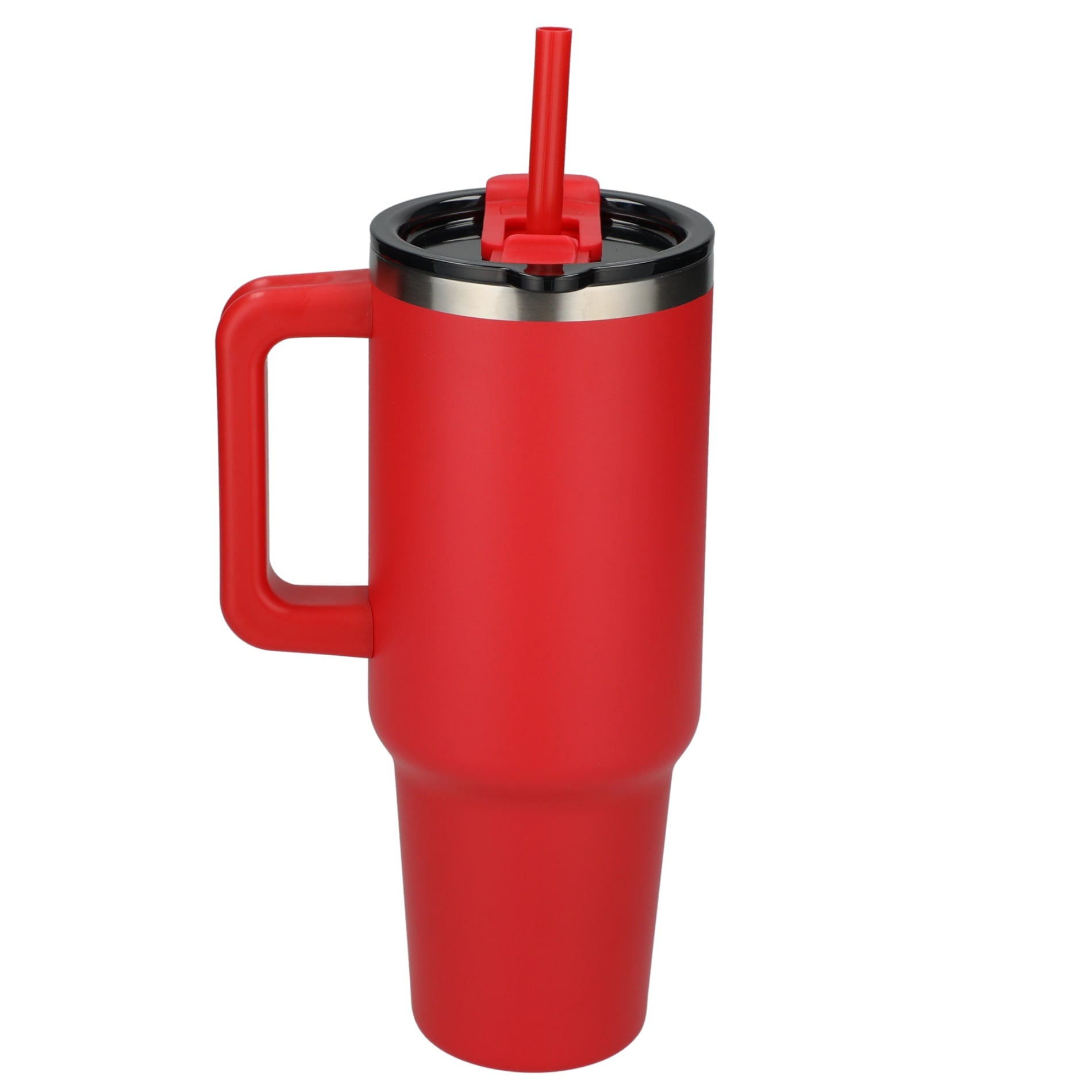 Rear View of Red Pinnacle Recycled Travel Tumbler with Straw 40oz plain