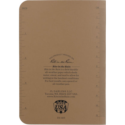 Rear View of Tan 3.5" x 5.25" Rite in the Rain Soft Cover Notebook plain