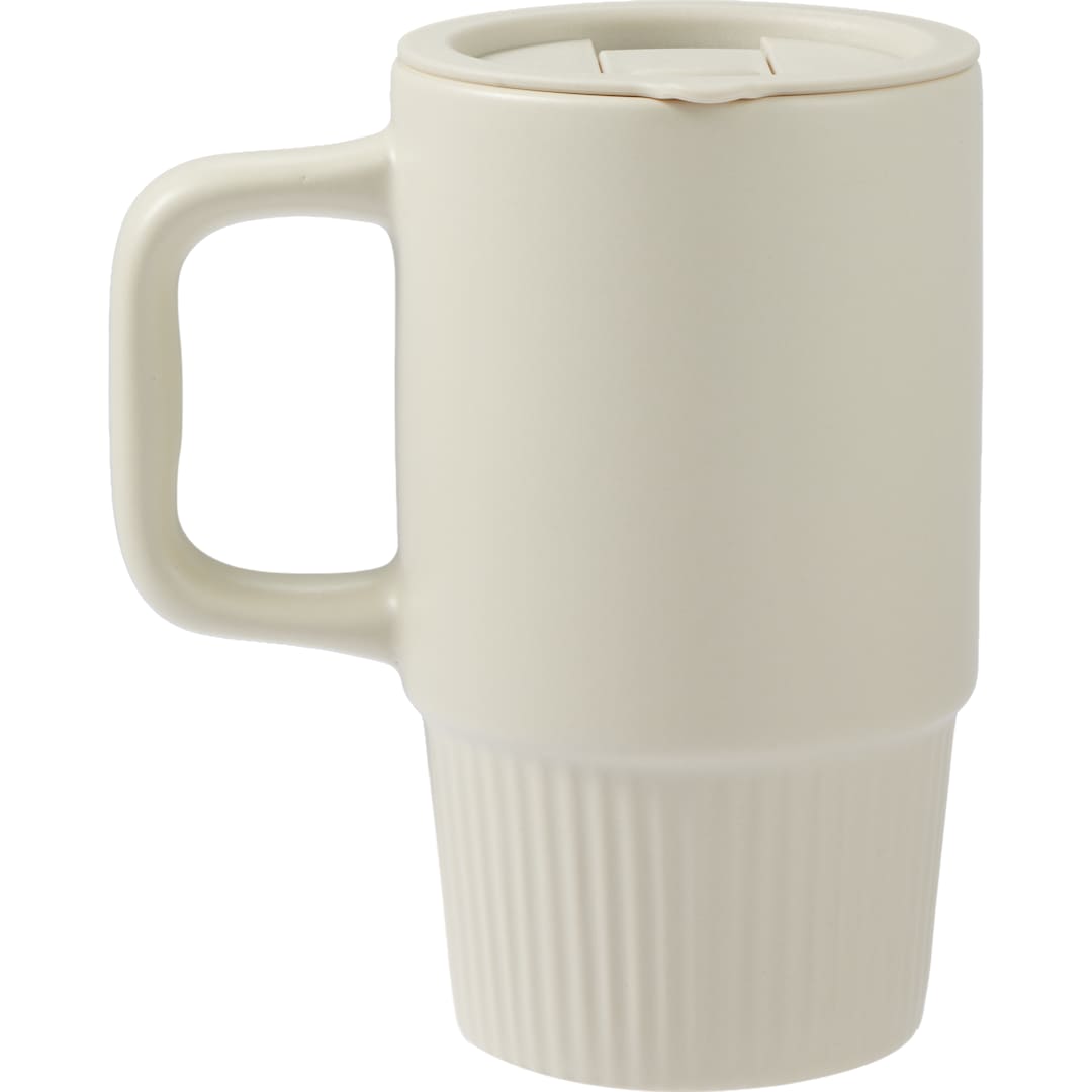 Rear View of Tan Camden 13oz Ceramic Mug w/ Lid