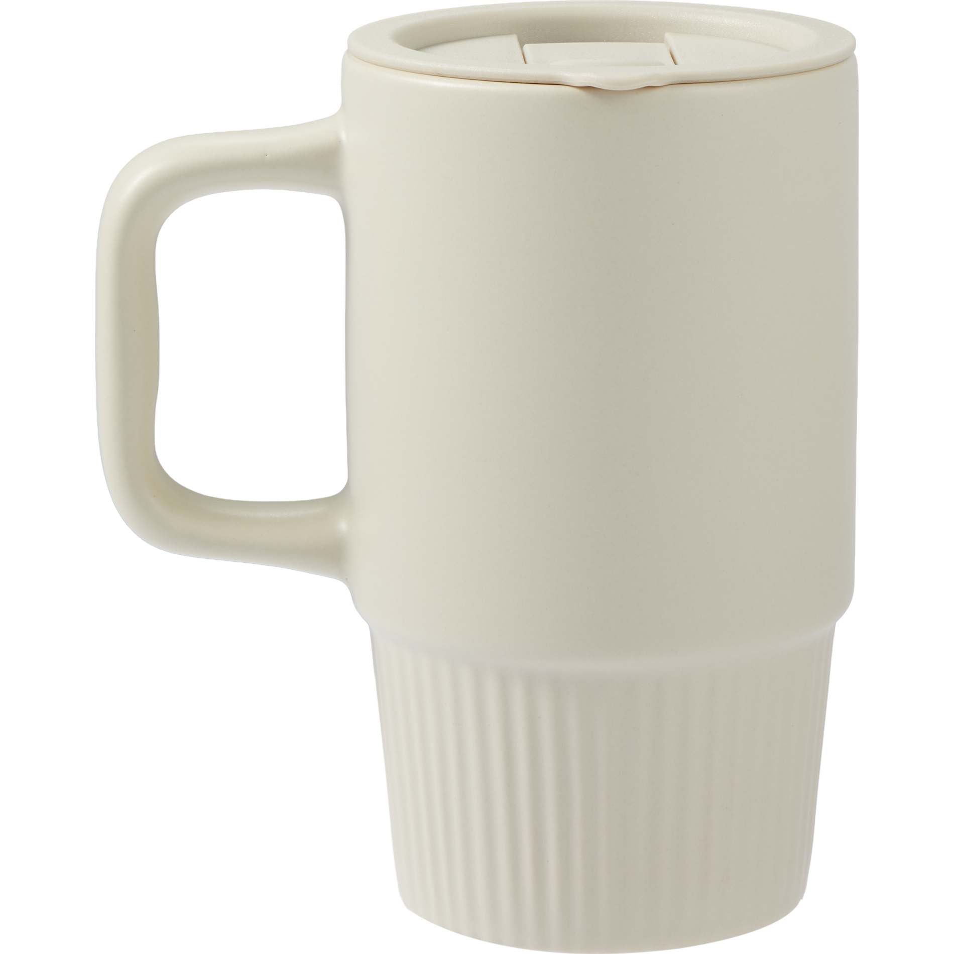 Rear View of Tan Camden 13oz Ceramic Mug w/ Lid