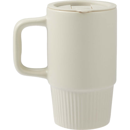 Rear View of Tan Camden 13oz Ceramic Mug w/ Lid