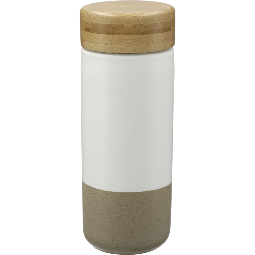Rear View of White Arlo Ceramic Tumbler with Bamboo lid 11oz plain