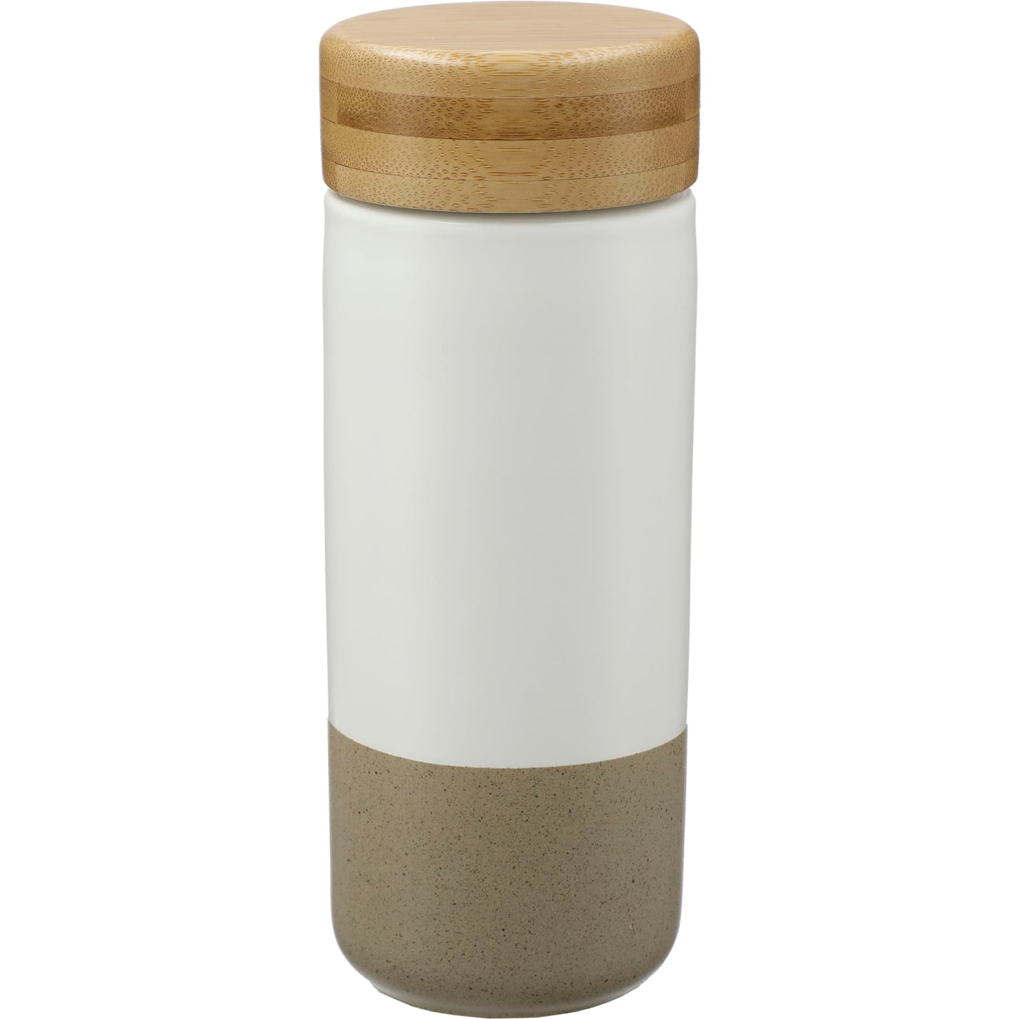 Rear View of White Arlo Ceramic Tumbler with Bamboo lid 11oz plain
