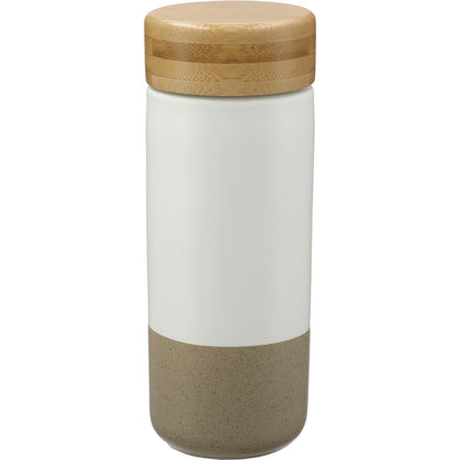 Rear View of White Arlo Ceramic Tumbler with Bamboo lid 11oz plain
