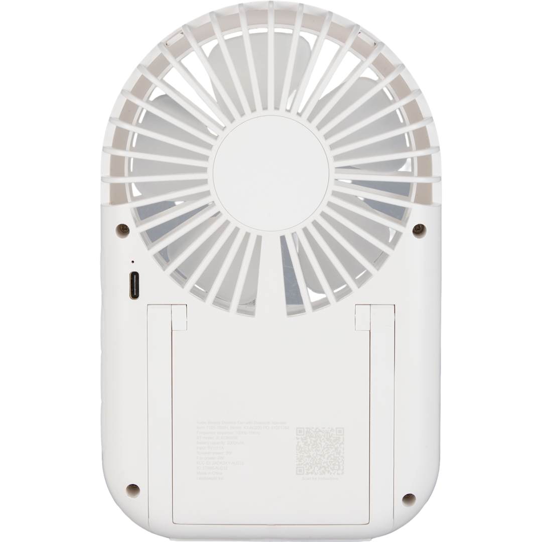 Rear View of White Audio Breeze Desktop Fan with Bluetooth Speaker