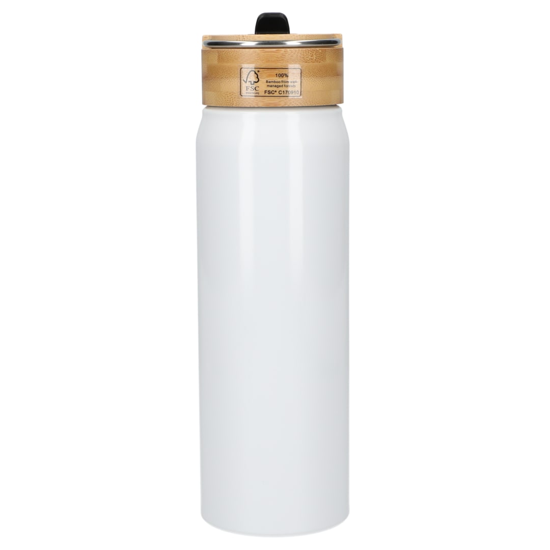 Rear View of White Billy 26oz ECO Aluminum Bottle w/ FSC® Bamboo Lid plain