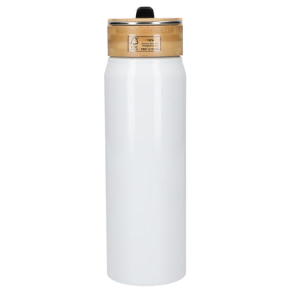Rear View of White Billy 26oz ECO Aluminum Bottle w/ FSC® Bamboo Lid plain