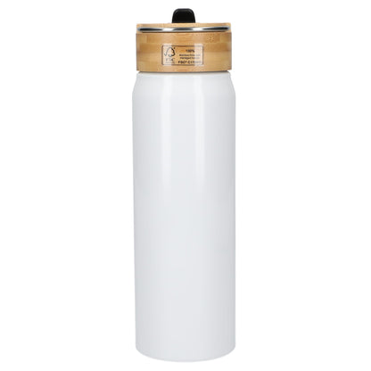 Rear View of White Billy 26oz ECO Aluminum Bottle w/ FSC® Bamboo Lid plain