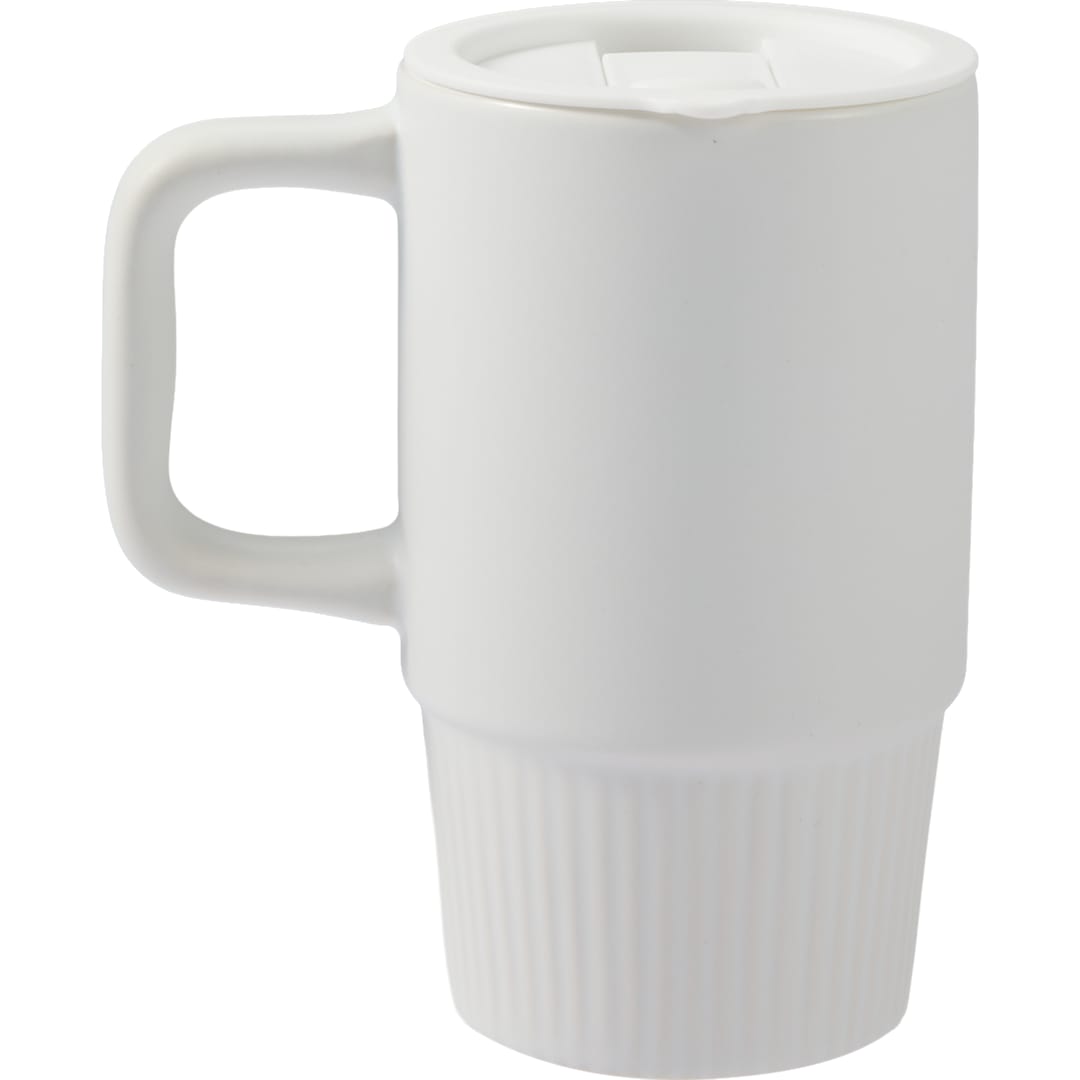 Rear View of White Camden 13oz Ceramic Mug w/ Lid