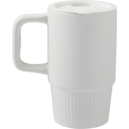 Rear View of White Camden 13oz Ceramic Mug w/ Lid