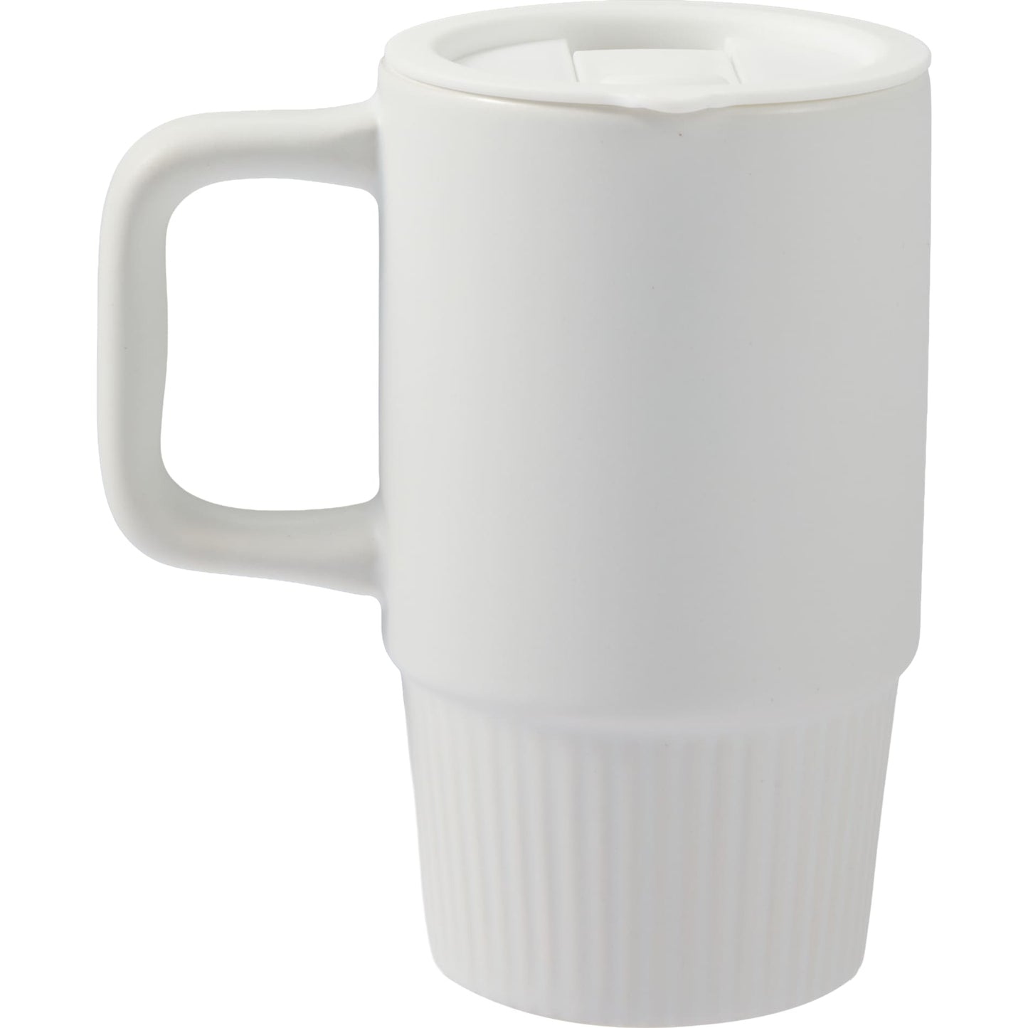 Rear View of White Camden 13oz Ceramic Mug w/ Lid