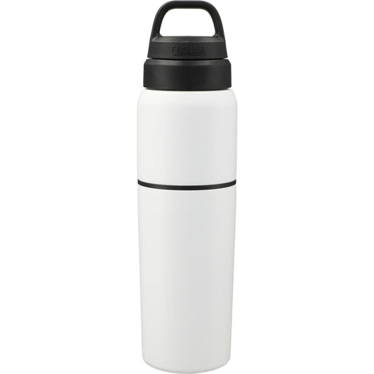 Rear View of White CamelBak MultiBev 22oz Bottle & 16oz Cup plain