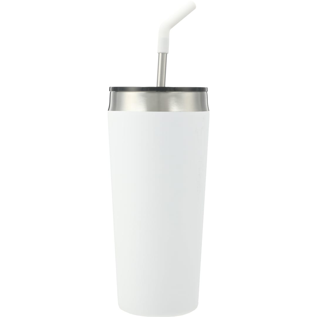 Rear View of White Faye 20oz Vacuum Tumbler w/ SS Straw plain