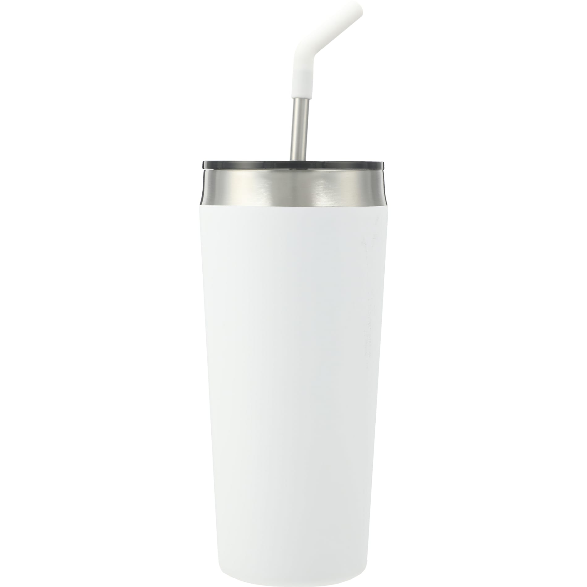 Rear View of White Faye 20oz Vacuum Tumbler w/ SS Straw plain