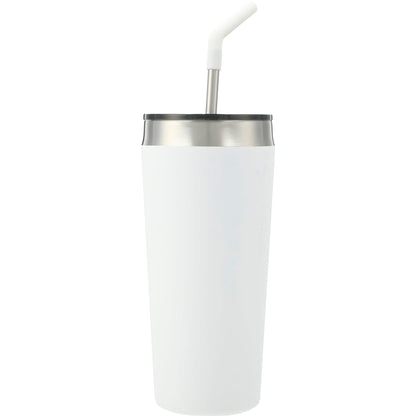 Rear View of White Faye 20oz Vacuum Tumbler w/ SS Straw plain