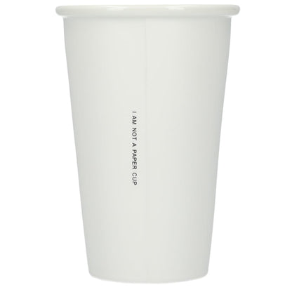 Rear View of White I'm not a paper cup 10oz ceramic tumbler plain