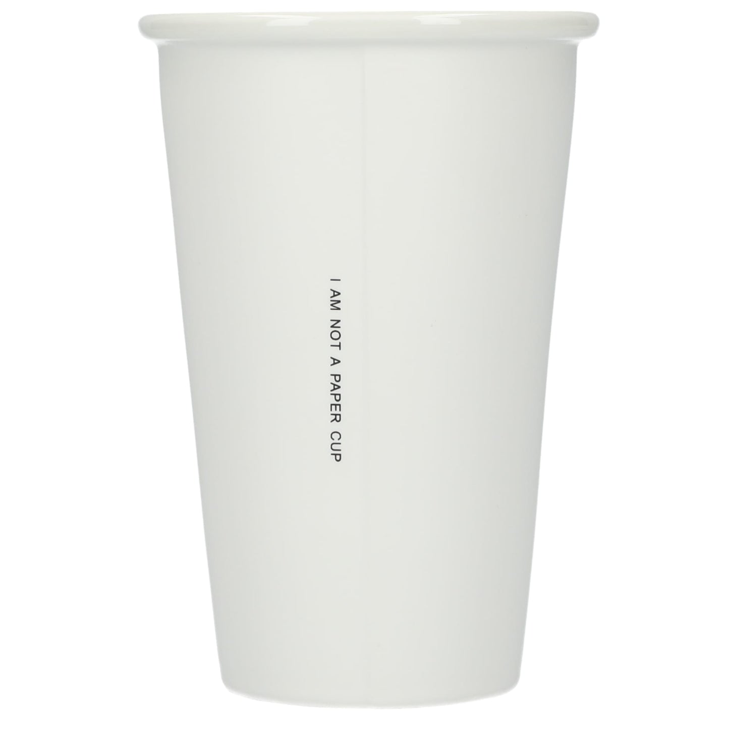 Rear View of White I'm not a paper cup 10oz ceramic tumbler plain