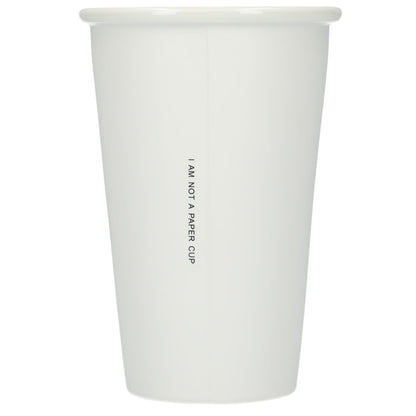 Rear View of White I'm not a paper cup 10oz ceramic tumbler plain
