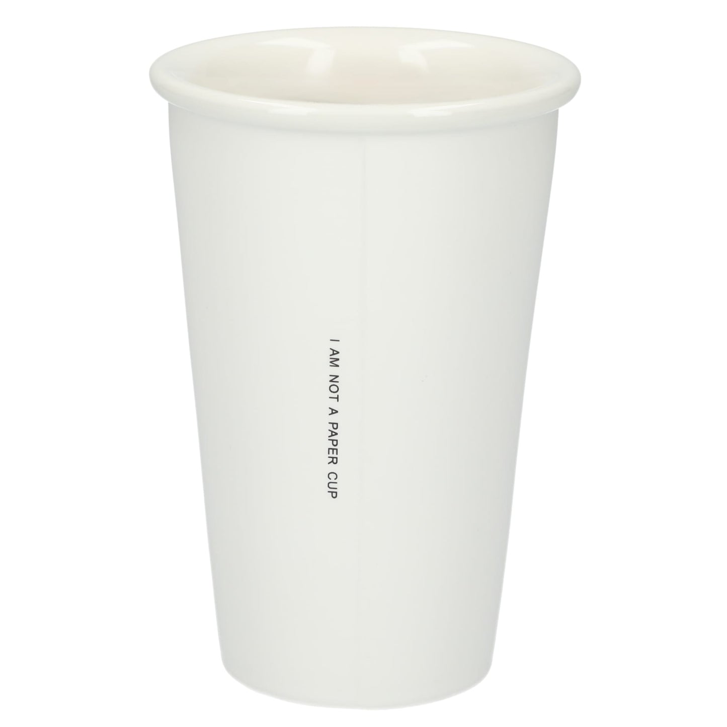 Rear View of White I'm not a paper cup 10oz ceramic tumbler plain