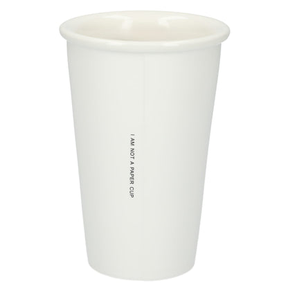 Rear View of White I'm not a paper cup 10oz ceramic tumbler plain