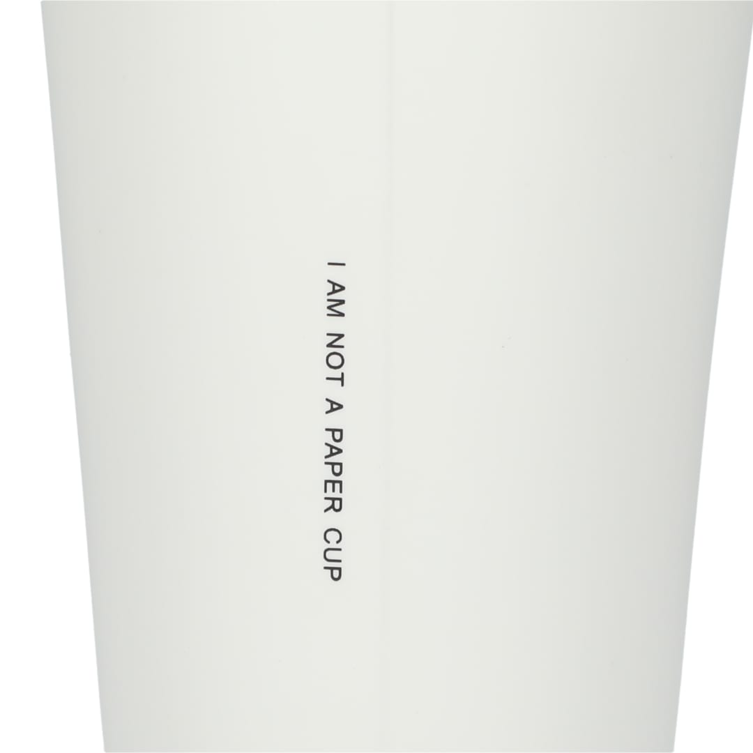 Rear View of White I'm not a paper cup 10oz ceramic tumbler plain