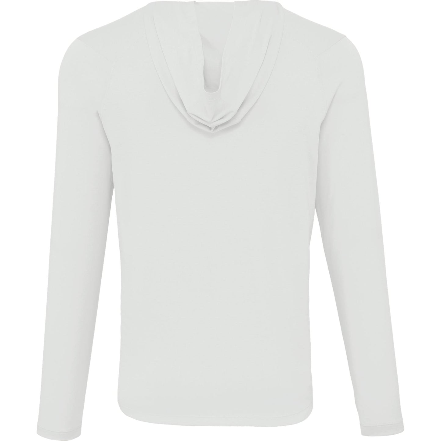 Rear View of White IZU Everthing Performance Hoodie - Men's plain