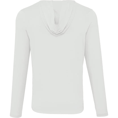 Rear View of White IZU Everthing Performance Hoodie - Men's plain