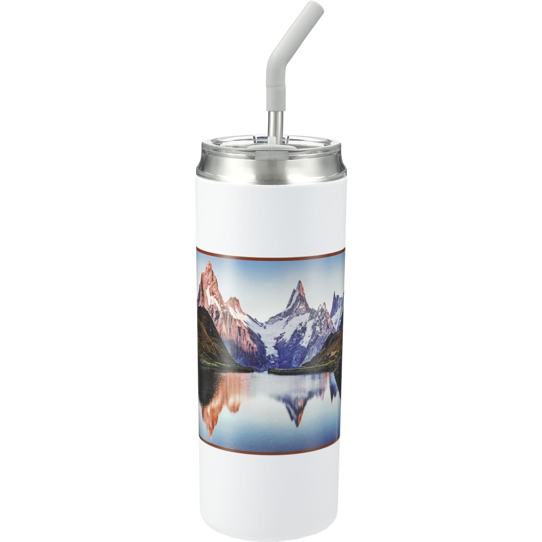 Rear View of White Marka Copper Vac Tumbler w/ SS straw 20oz