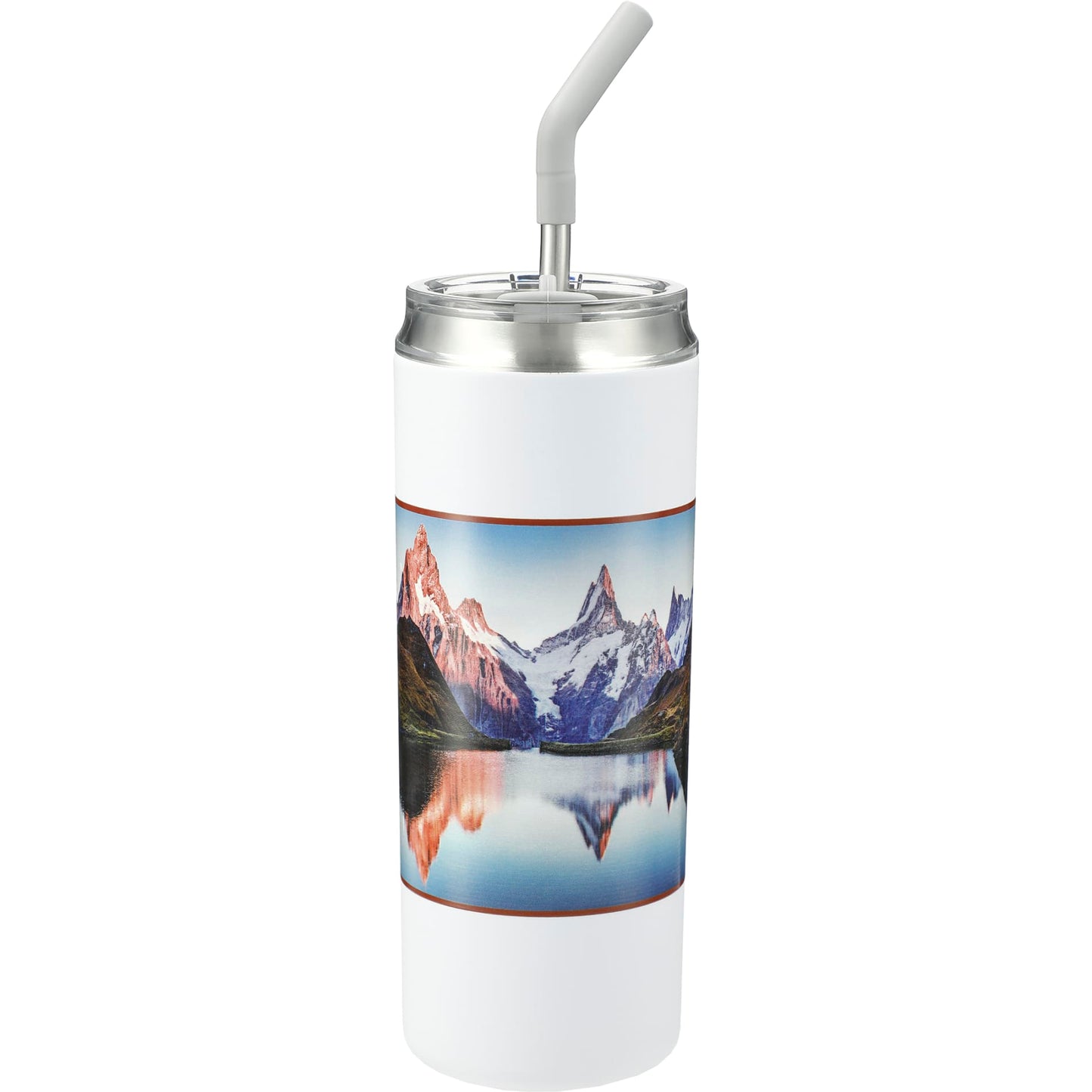 Rear View of White Marka Copper Vac Tumbler w/ SS straw 20oz